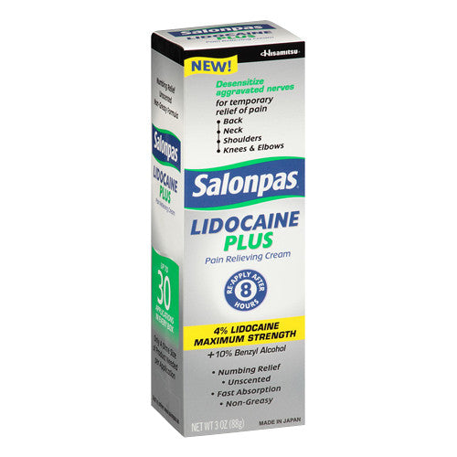 Salonpas Lidocaine Plus Pain Relieving Cream With 4% Lidocaine Maxmium Strength, 3 oz